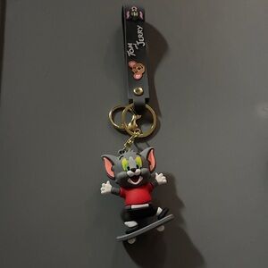 Tom and Jerry Keychain with Skateboarding Tom